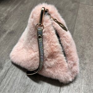 Faux Fur Triangle Rhinestone strap bag